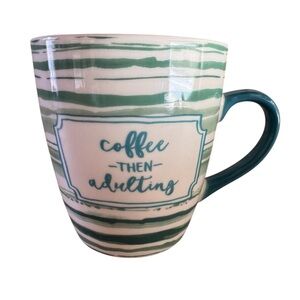 Oversized ‘Coffee Then Adulting’ Porcelain Mug Teal Green